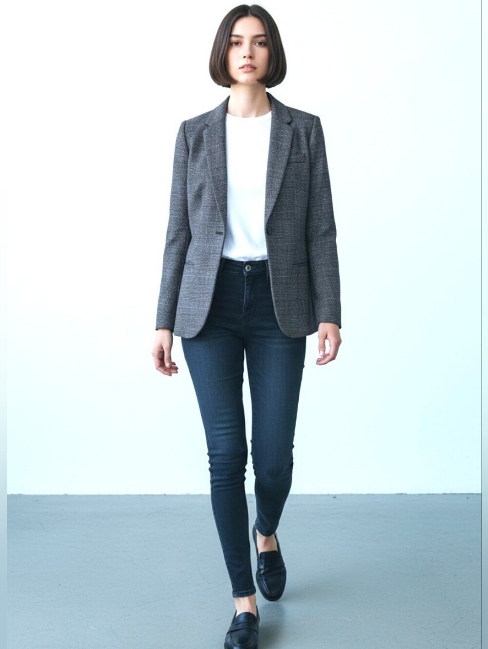 CALVIN KLEIN Charcoal Gray Glen Plaid Single-Button Blazer Front Pockets Size 6
